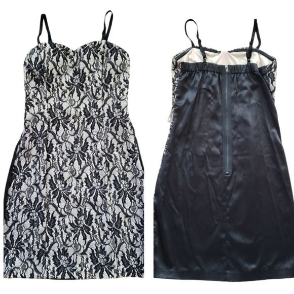 TCEC Black Lace Overlay Bodycon Dress Sz S - Picture 1 of 13